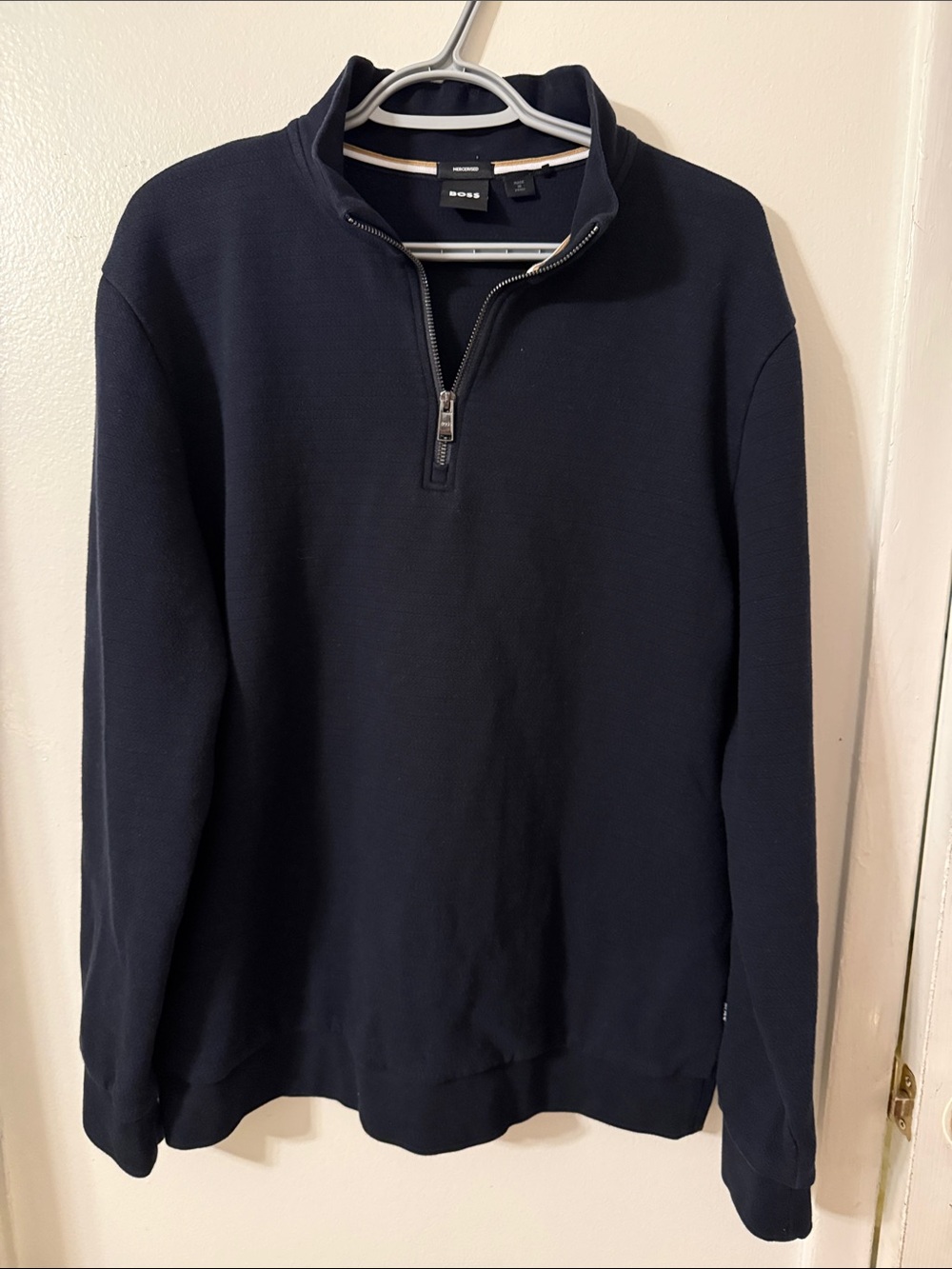BOSS Men's Dark Navy Quarter-Zip Sweater